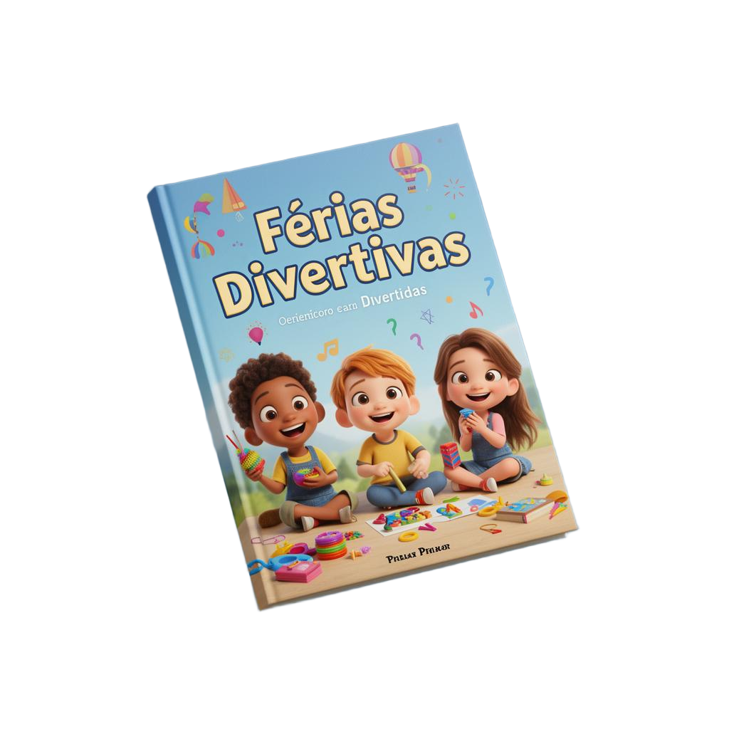 Mockup 3D do ebook Férias Divertidas com atividades infantis